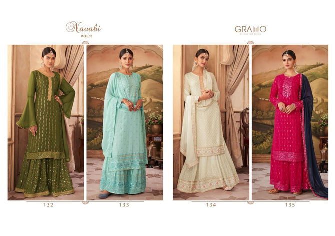 Gramo Navabi 5 New Fancy Heavy Designer Wedding Wear Ready Made Suit Collection